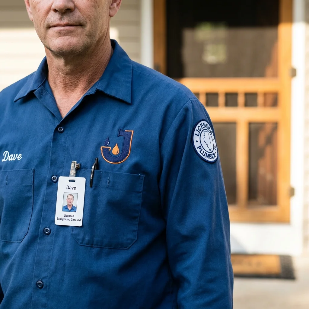 Licensed plumber showing ID badge in Miamisburg, OH