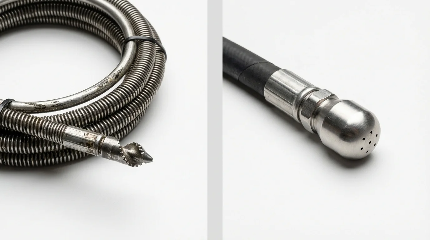 Drain snake cable and hydro jetting nozzle used for drain cleaning in Miamisburg, OH