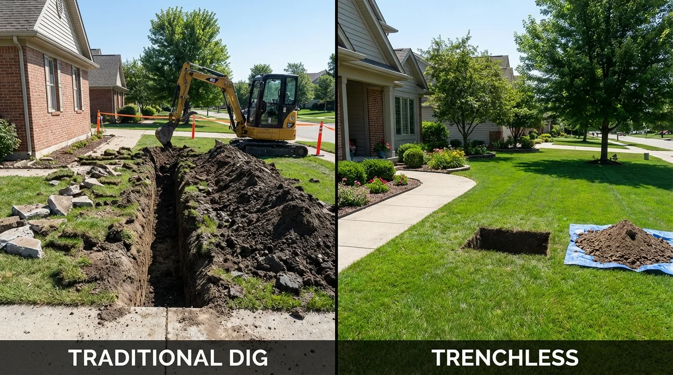 Trenchless sewer repair with minimal yard damage versus traditional excavation in Miamisburg, OH